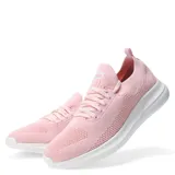 Championes deportivos de tejido de punto color rosado, con cordones al tono y suela blanca de goma.