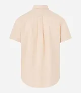 Camisa de manga corta de lino y algodón color beige, de corte confort, con cuello camisero y cierre frontal de botones.