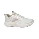 Championes de running 361º, color blanco con detalles en beige claro. Presentan un diseño aerodinámico con malla transpirable, refuerzos sintéticos y suela con tecnología Quik Light para mayor amortiguación.
