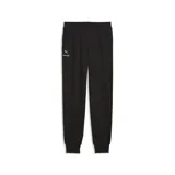 Pantalón de jogging negro de corte estándar, con cintura elástica y puños acanalados en los tobillos. Presenta el logo de Puma y el emblema de McLaren Racing bordados en la parte superior del muslo derecho.