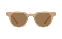 Lentes de sol unisex con montura cuadrada color beige y lentes marrones.