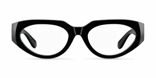 Lentes con protección contra luz azul y UV400, con montura geométrica de color negro y lentes transparentes.