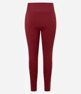 Legging deportiva femenina color rojo oscuro (similar al vino o borgoña), de microfibra con compresión alta y cintura alta.