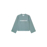 Remera de manga larga verde agua de Eme Studios, con cuello redondo y estampado frontal en color blanco con el nombre y logo de la marca.