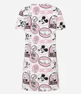 Camisón corto de viscosa con estampado integral de Mickey Mouse y amigos. Presenta cuello redondo y mangas cortas.