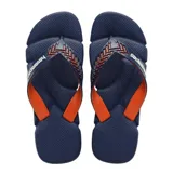 Sandalias tipo ojotas Havaianas modelo Power 2.0, color negro con detalles en rojo. Presentan una suela con textura antideslizante y tiras anchas con diseño geométrico y logo de la marca en relieve.