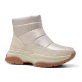 Bota casual color beige con caña corta, plataforma y suela marrón.