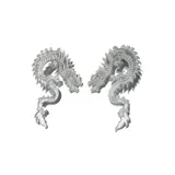 Par de aros con forma de dragón chino color rojo con detalles en plateado.