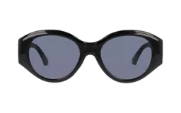 Lentes de sol con armazón de acetato negro de forma ovalada y cristales oscuros.
