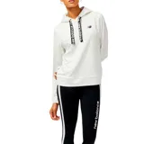 Buzo blanco de algodón con capucha y cordones negros con la inscripción "new balance" en blanco. Logo de la marca en el pecho.