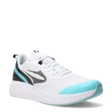 Championes deportivos Topper modelo Stance 3, de diseño ligero y transpirable. Presentan una base blanca con detalles en celeste y negro, con suela amortiguada y cierre de cordones.