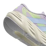 Championes de running Adidas Galaxy 8 W para mujer, de color lila con detalles en verde lima y gris claro, confeccionados en malla transpirable con suela amortiguada.