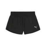 Short deportivo Puma color negro, de corte holgado, con cintura elástica y logo estampado en blanco en la pierna izquierda.
