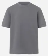 Remera oversize de algodón color gris, con cuello redondo, manga corta y sisa desplazada, de la marca Blue Steel.