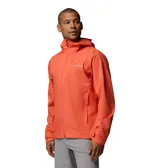 Campera cortaviento impermeable y transpirable Columbia Trailborne 2.5L Shell, plegable y compacta, combinada en color gris y naranja.