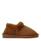 Pantuflas cerradas de estilo botineta, color negro, con interior y borde superior de piel sintética suave. Poseen suela plana de goma antideslizante.
