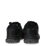Championes de trail running Merrell modelo Tempo Exp, color negro. Presentan una construcción robusta con malla transpirable y refuerzos sintéticos, suela con tacos para mayor tracción y cordones ajustables.