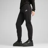 Pantalón de jogging negro Puma ESS con logo estampado en blanco en el muslo izquierdo.