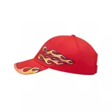 Gorra Nike modelo Club con diseño de llamas bordadas en los laterales y la visera. Presenta el logo de la marca bordado en el frente y cierre ajustable en la parte posterior.