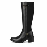 Bota de caña alta negra, realizada en napa Milano con pantorrilla de lycra italiana y detalles en crocco al tono.
