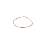 Pulsera elástica con mostacillas de colores y cuentas doradas.