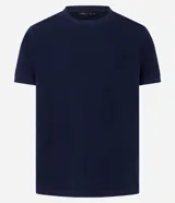 Remera de algodón azul marino, de corte slim, cuello redondo y manga corta, con diseño de textura acanalada.