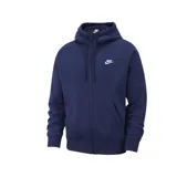 Campera con capucha Nike modelo Sportswear Club Fleece, color azul marino, con cierre frontal completo, bolsillos tipo canguro y logo de la marca bordado en el pecho.
