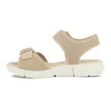 Sandalia deportiva Modare de color negro, con tiras ajustables mediante velcro y plantilla ergonómica de color rosado con textura de puntos para mayor confort.