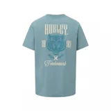 Remera celeste de manga corta con cuello redondo y estampado en el pecho con el logo de la marca y un tigre.