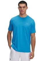 Remera deportiva Under Armour Vanish Energy SS, color celeste, de manga corta, con cuello redondo y logo estampado en el pecho.