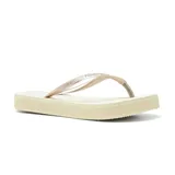 Sandalias Havaianas Slim Flatform color beige con tiras finas color rosa metalizado.