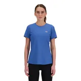 Remera deportiva azul de manga corta con logo de New Balance en el pecho.