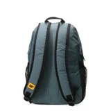 Mochila urbana Caterpillar color negro, con compartimento principal con cierre, bolsillos laterales de red y logo de la marca en el frente.