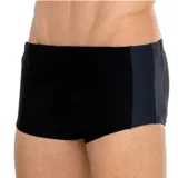 Short de baño ajustado Fila, estilo bóxer, de color negro con detalles en gris grafito en los laterales y logo de la marca estampado.