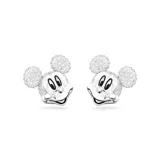 Par de caravanas de botón con la forma de la cabeza de Mickey Mouse, adornadas con cristales transparentes y baño de rodio.