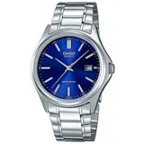 Reloj Casio para hombre con caja y correa de acero inoxidable plateado, esfera azul, cristal mineral y movimiento de cuarzo.