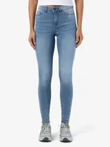 Jean skinny de tiro alto confeccionado en denim elástico con diseño clásico de cinco bolsillos.