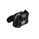 Riñonera Adidas negra con logo y tres rayas blancas.