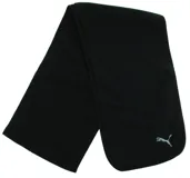 Bufanda Puma Fundamentals de color negro, confeccionada en tejido suave con bordes redondeados y logo de la marca bordado en un extremo.