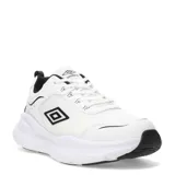 Championes urbanos Umbro modelo Dash, color blanco con detalles en negro. Presentan un diseño moderno con entresuela voluminosa para mayor amortiguación y suela de goma resistente. Incluyen el logo de la marca en el lateral y la lengüeta.