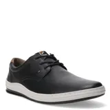 Zapato casual de hombre Freeway modelo Wave 03, color negro con suela blanca gruesa. Es un zapato de estilo derby con capellada de cuero liso, cordones negros y detalle de cuero marrón en el talón.