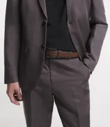 Cinturon masculino de poliuretano reversible color marron, con hebilla metalica cuadrada.