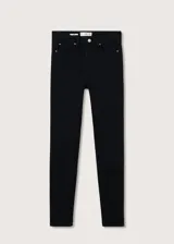 Jeans skinny de tiro alto, confeccionados en tejido de algodón elástico. Presentan diseño de cinco bolsillos, cierre de cremallera con botón y trabillas en la cintura.
