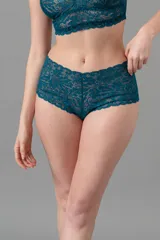 Short tiro medio de puntilla elastizada color petróleo con fundillo de algodón.