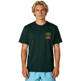 Remera verde oscura de manga corta y cuello redondo, con pequeño estampado frontal de una palmera y la inscripción "ROARK".