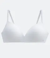 Soutien básico de microfibra color marrón, con relleno triangular suave, sin aro, con detalle en los laterales, espalda doble y tirantes finos regulables.