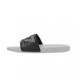 Chancletas EA7 Emporio Armani con base blanca y tira ancha negra con el logo grande de la marca en color blanco.