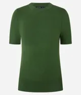 Blusa básica de punto Cortelle, color verde oscuro, con cuello redondo y manga corta.
