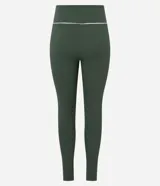 Legging deportiva de tiro alto confeccionada en microfibra acanalada color verde militar, con detalle de vivo en contraste en la cintura.