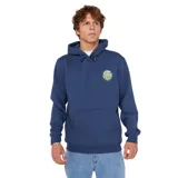 Canguro azul con capucha, bolsillo tipo canguro y logo de Rip Curl estampado en el pecho.